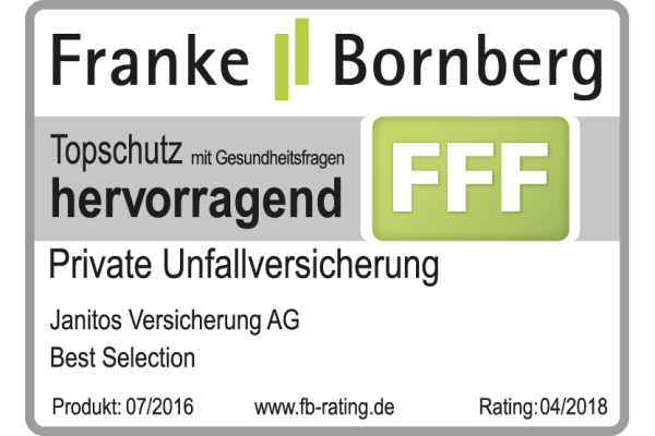 Janitos Auszeichnung Franke Bornberg Qualitaetssiegel Unfallversicherung Best_Selection FFF 2018